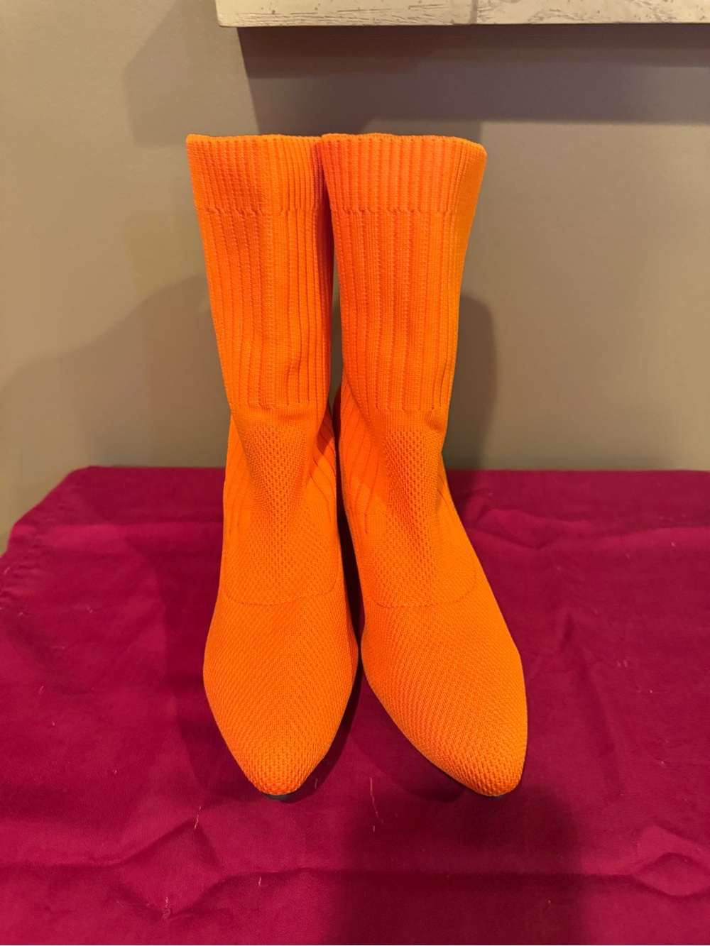 Orange Knit Sock Booties for Women - Picture 3 of 5